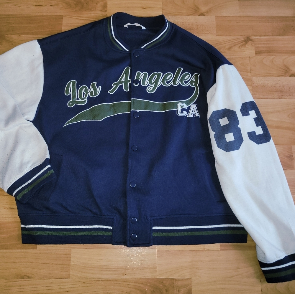 Los Angeles Varsity Button Up Sweater Bomber Bluenotes - Large